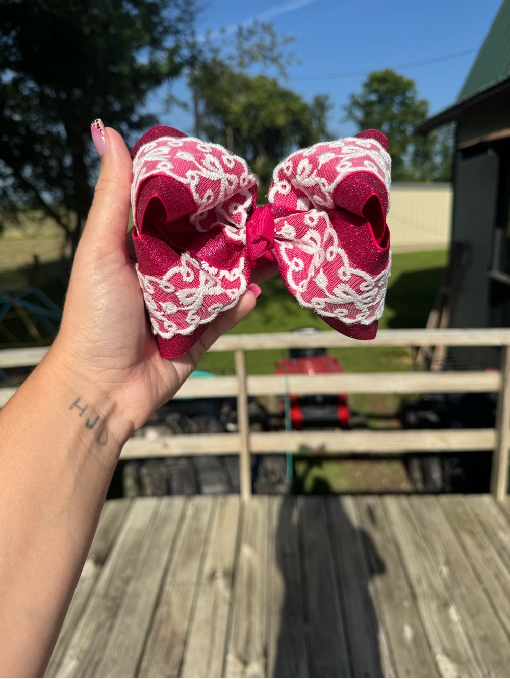 Girls' Pink Lace Accent Hair Bow
